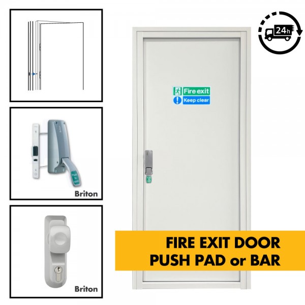 Fire Exit / Emergency Exit Door - Panic Push Pad + Optional Outside Access Device - Personnel  Steel Fire Exit Door 